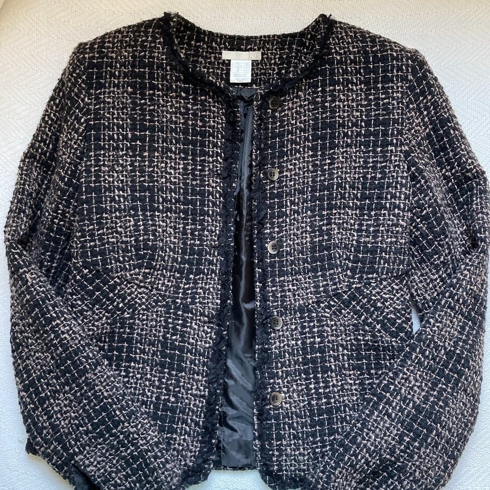 Redoute` women’s French style fitted wool tweed jacket with lace trim, size 6
